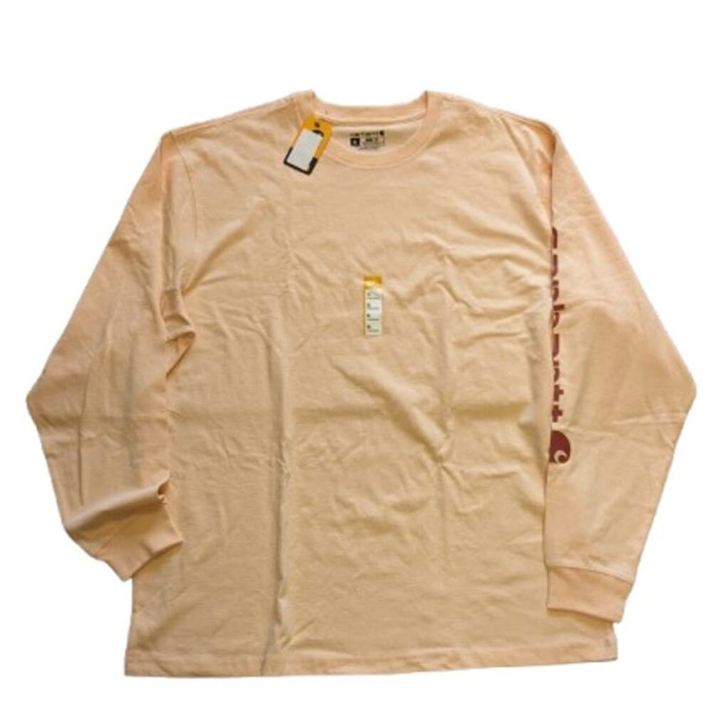 Carhartt Men's Loose Fit Heavyweight Long Logo Sleeve T-Shirt- Peach-XL-NWT-C299